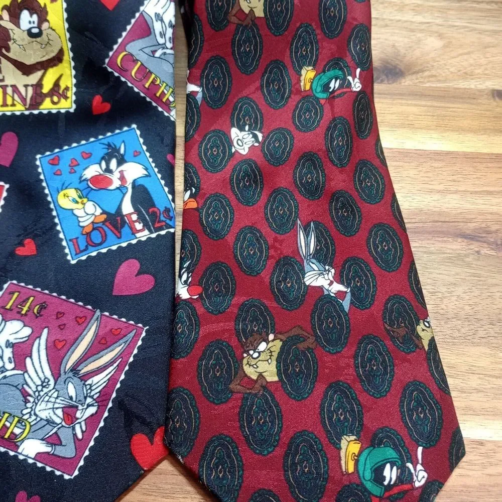 Vintage Lot of 3 Looney Tunes Neck Ties 100% Silk 1994 1995‎ Novelty Cartoon